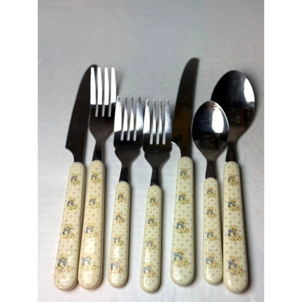 Vintage Country Cottage Tienshan Theodore Country Bear Dinnerware 7 Piece Set
